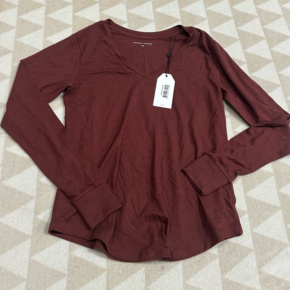 Universal standard vrex shirt long sleeve mahogany brick red